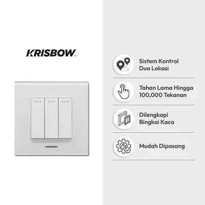 Gambar Krisbow Saklar Bingkai Kaca 3 Gang 2 Way - Putih