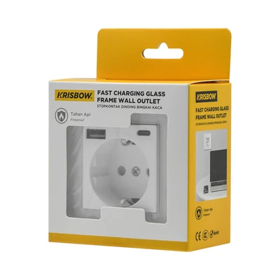 Gambar Krisbow Stop Kontak Dinding Glass Frame USB QC - Putih