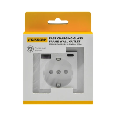 Gambar Krisbow Stop Kontak Dinding Glass Frame USB QC - Putih
