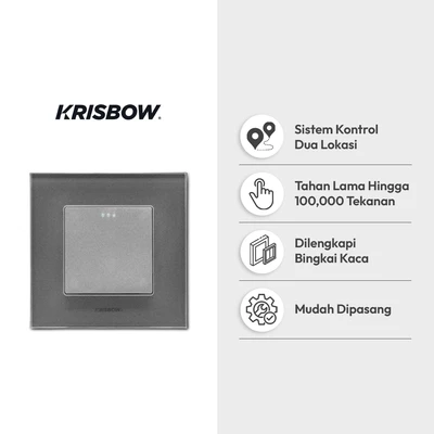Gambar Krisbow Saklar Bingkai Kaca 1 Gang 2 Way - Abu-Abu