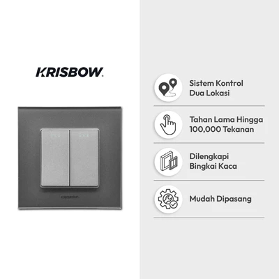 Gambar Krisbow Saklar Bingkai Kaca 2 Gang 2 Way - Abu-Abu
