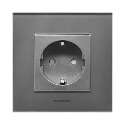 Gambar Krisbow Stop Kontak Dinding Glass Frame - Silver/Abu-Abu