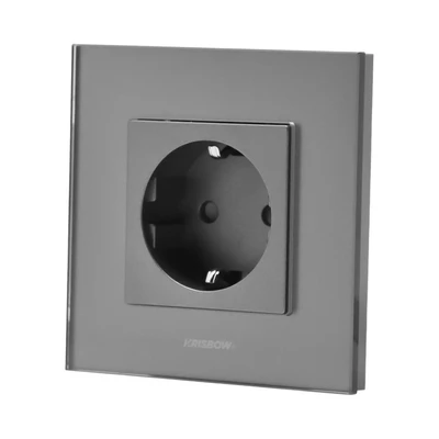 Gambar Krisbow Stop Kontak Dinding Glass Frame - Silver/Abu-Abu