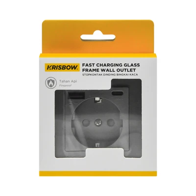 Gambar Krisbow Stop Kontak Dinding Glass Frame USB QC - Silver/Abu-Abu