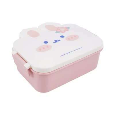 Gambar Ataru Kotak Makan 2 Sekat Rabbit 1 Liter - Pink/Putih