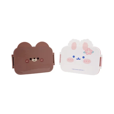 Gambar Ataru Kotak Makan 2 Sekat Rabbit 1 Liter - Pink/Putih