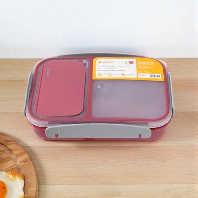 Gambar Picas Kotak Makan 2 Sekat Dengan Sendok & Garpu 1.1 Liter - Merah