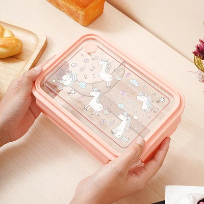 Gambar Ataru Cirby Kotak Makan 3 Sekat Unicorn 1 Liter - Pink