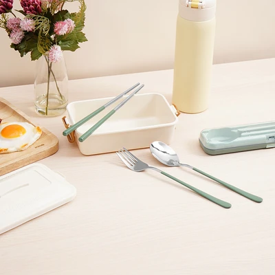 Gambar Culinart Alat Makan Dengan Tempat Penyimpanan Set 4 pcs - Hijau