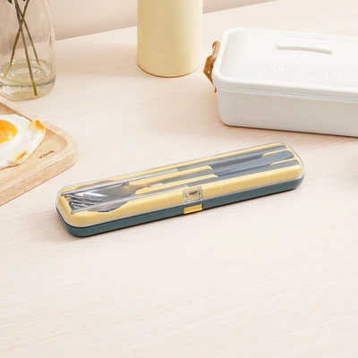 Gambar Delicia Alat Makan Dengan Tempat Penyimpanan Set 4 pcs - Biru
