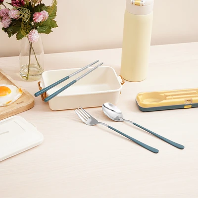 Gambar Delicia Alat Makan Dengan Tempat Penyimpanan Set 4 pcs - Biru