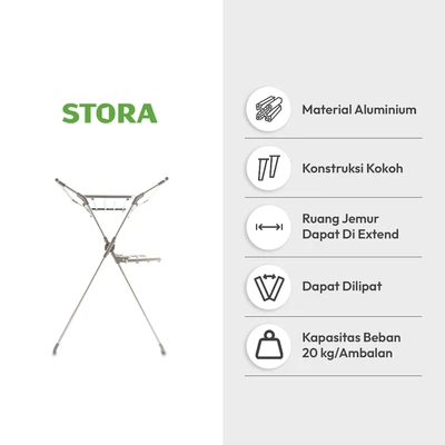 Gambar Stora Jemuran Baju Lipat X Shape 136x83x133 cm - Silver