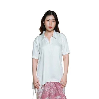 Gambar Pendopo Ukuran XL Kemeja Wanita Polo Dengan Drawstring - Putih