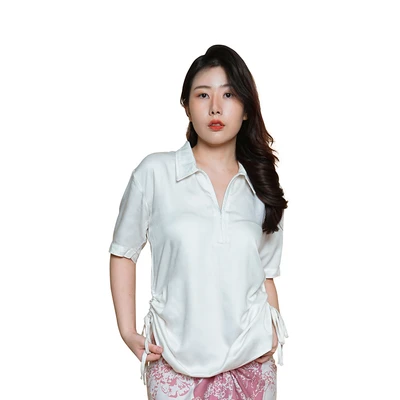 Gambar Pendopo Ukuran XL Kemeja Wanita Polo Dengan Drawstring - Putih
