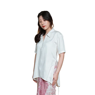 Gambar Pendopo Ukuran XL Kemeja Wanita Polo Dengan Drawstring - Putih