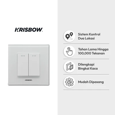 Gambar Krisbow Saklar Bingkai Kaca 2 Gang 2 Way - Putih