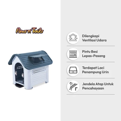 Gambar Paws N Tail 75x59x66 cm Rumah Hewan Dengan Pintu - Abu-Abu