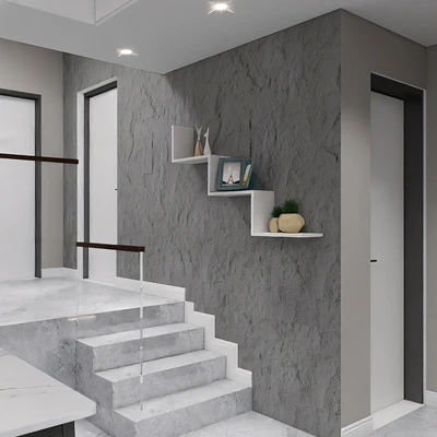 Gambar Maxbuilt 120x60x3 cm Panel Dinding Pu Motif Stone  - Abu-Abu