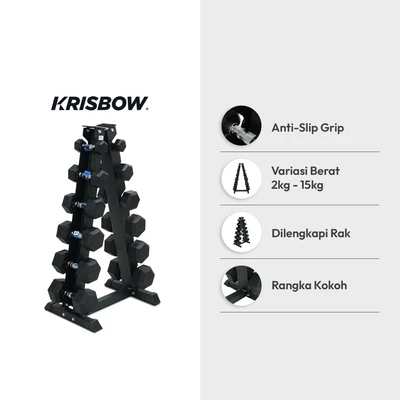 Gambar Kinetic Set 12 Pcs Dumbbell 2-15 kg Dengan Rak Vertikal