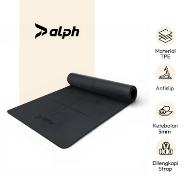 Gambar Alph Matras Yoga  Dengan Strap PU Rubber 5 mm - Hitam