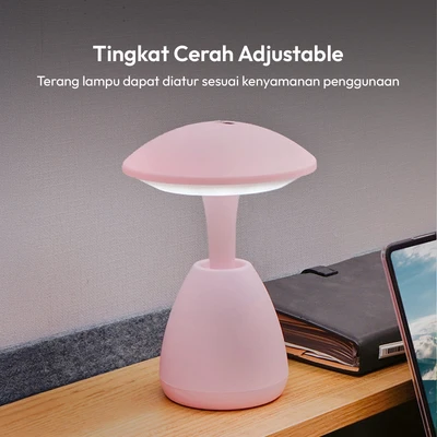 Gambar APA Lampu Meja LED 3 Warna Rechargeable 2.8 Watt UFO - Pink