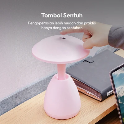 Gambar APA Lampu Meja LED 3 Warna Rechargeable 2.8 Watt UFO - Pink