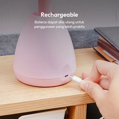 Gambar APA Lampu Meja LED 3 Warna Rechargeable 2.8 Watt UFO - Pink