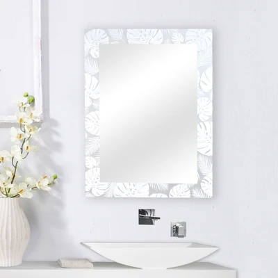 Gambar Fosa 60x45 cm Cermin Dinding Kamar Mandi Leaf Printing - Silver