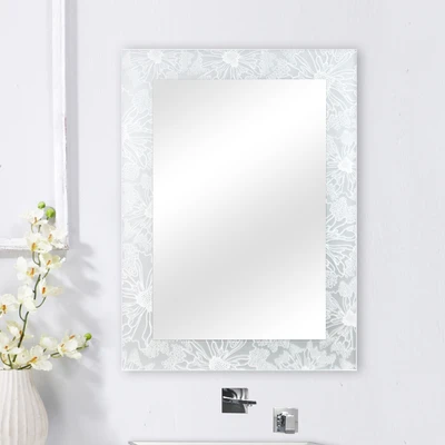 Gambar Fosa 70x50 cm Cermin Dinding Kamar Mandi Flower Printing - Silver