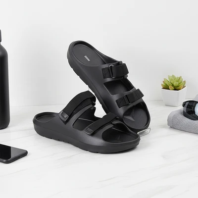 Gambar Ataru Ukuran 42/43 Sandal Pria Double Strap Velcro - Hitam