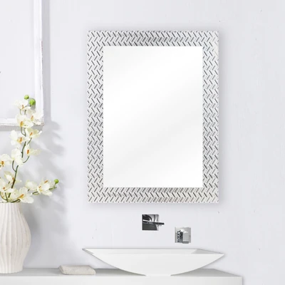 Gambar Fosa 60x45 cm Cermin Dinding Kamar Mandi Lined Printing - Silver