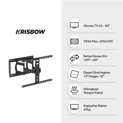 Gambar Krisbow Bracket TV Dinding Ultra Slim Full Motion 43-90 Inch - Hitam
