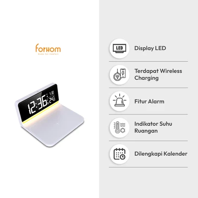 Gambar Forhom Jam Meja LED Digital Dengan Wireless Charger - Putih