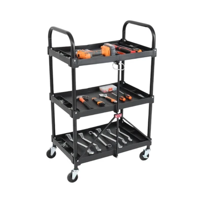 Gambar Maxbuilt Troli Perkakas Lipat 3 Tingkat - Hitam