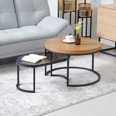 Gambar Informa Spiro Meja Tamu & Meja Sisi Oval Set 2 pcs - Cokelat Oak Smoked