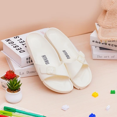 Gambar Ataru Ukuran 41 Sandal Wanita Thin Buckle Strap Slides - Krem