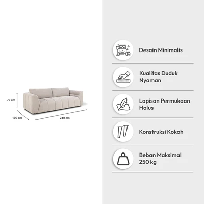 Gambar Nordia Nashville Sofa Fabric 3 Seater Caso Recycle - Krem Beige