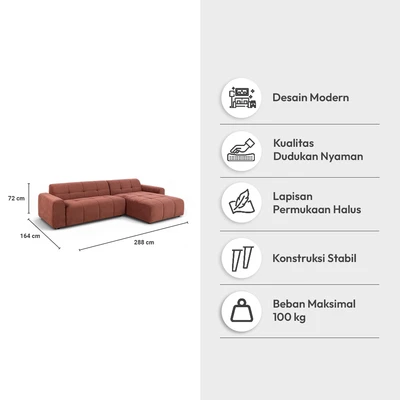 Gambar Nordia Columbia Sofa Sectional L Fabric Caso - Merah Terracotta