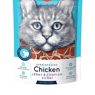 Gambar Wanpy Camilan Kucing Chicken Jerky & Codfish Sushi 80 gr