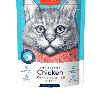 Gambar Wanpy Camilan Kucing Chicken Jerky & Codfish Hearts 80 gr