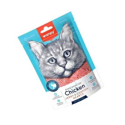 Gambar Wanpy Camilan Kucing Chicken Jerky & Codfish Hearts 80 gr