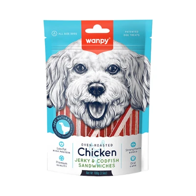 Gambar Wanpy Camilan Anjing Chicken Jerky & Codfish Sandwhiches 100 gr