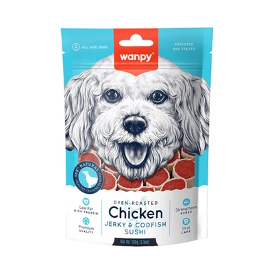 Gambar Wanpy Camilan Anjing Chicken Jerky & Codfish Sushi 100 gr