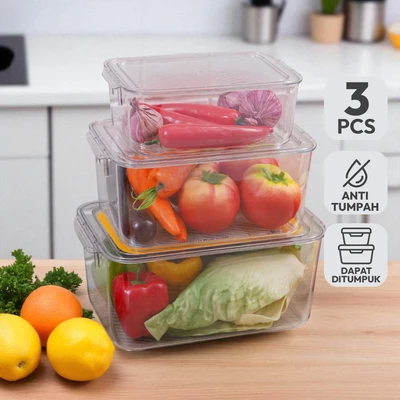 Gambar Picas Wadah Makanan Kulkas Set 3 pcs Transparan