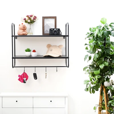 Gambar Stora Rak Dinding Dekorasi 4 Kait Steel 60 cm - Hitam