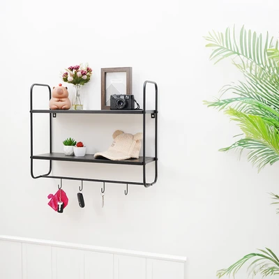 Gambar Stora Rak Dinding Dekorasi 4 Kait Steel 60 cm - Hitam