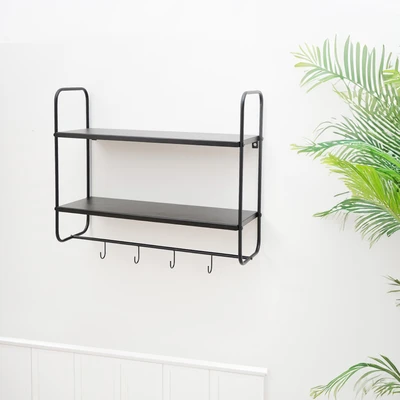 Gambar Stora Rak Dinding Dekorasi 4 Kait Steel 60 cm - Hitam