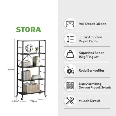 Gambar Stora Rak Troli Lipat 5 Tingkat Adjustable - Hitam