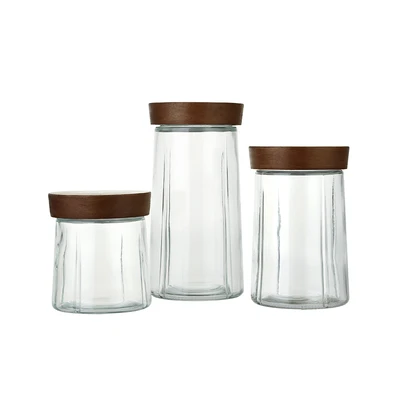 Gambar Picas Stoples Kaca Dengan Tutup Set 3 pcs Transparan - Cokelat