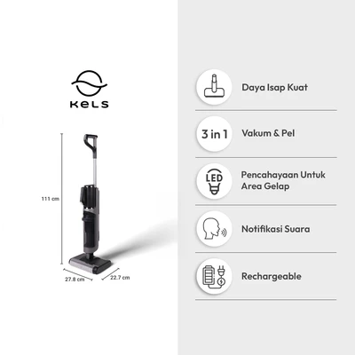 Gambar Kels Vacuum Cleaner Wet & Dry Cordless Double Roll - Hitam